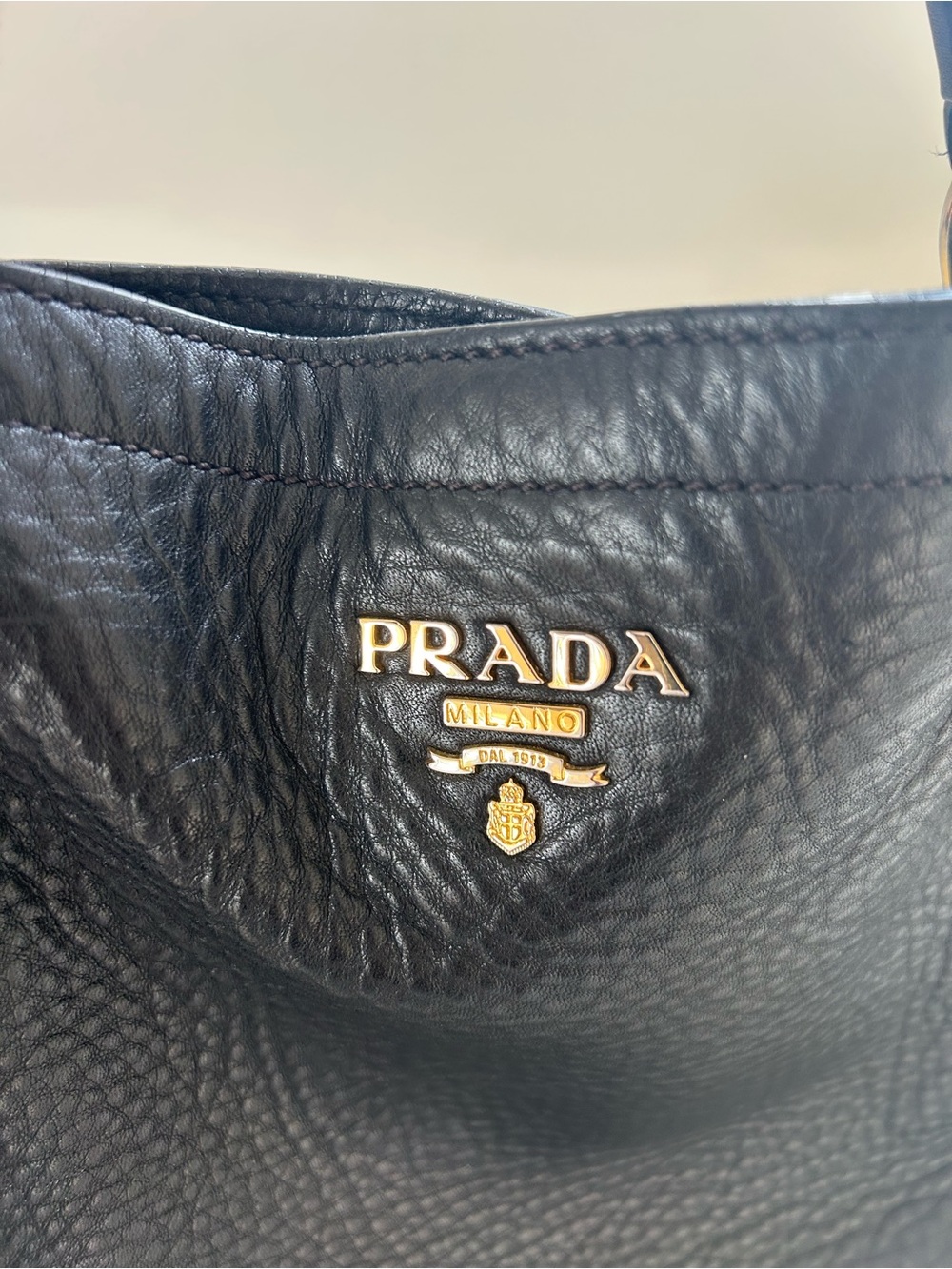 Prada Black Pebbled Leather Tote with Gold Hardware - Picture 2 of 14
